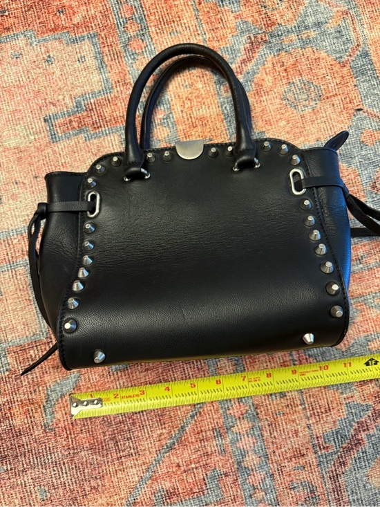 Handbags - Black Studded Leather Satchel with Silver Accents